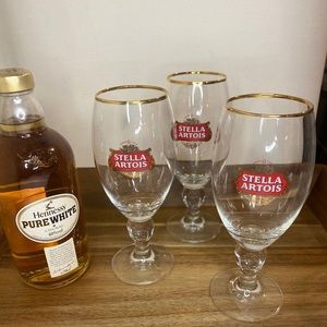 Gold-trimmed Stella Artois Bar glasses (set of 3)
